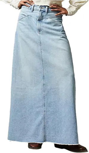 Women Vintage Denim Maxi Skirt Frayed Raw Hem High Waist A-Line Long Jean Skirt 2025 Summer Streetwear with Pockets