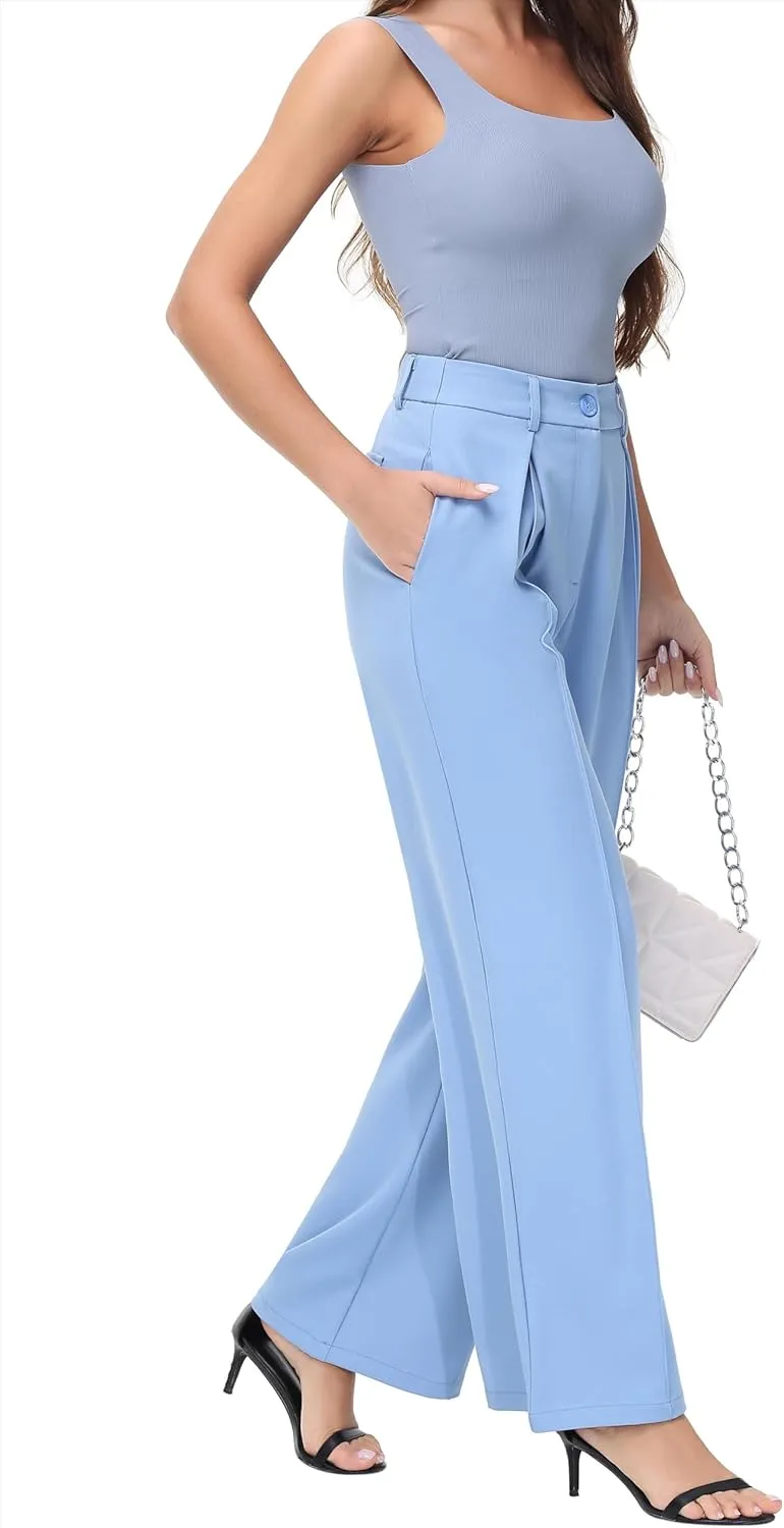 Women Wide Leg High Waisted Flowy Dress Pants Workout Casual Trousers