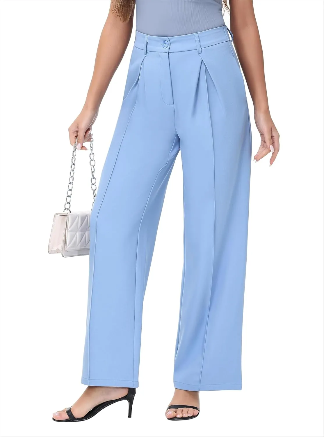 Women Wide Leg High Waisted Flowy Dress Pants Workout Casual Trousers