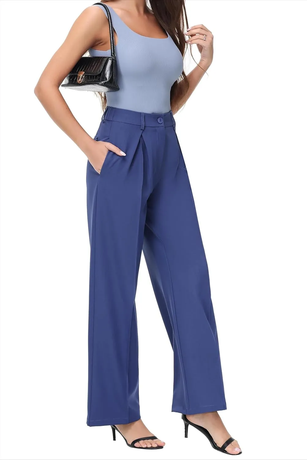 Women Wide Leg High Waisted Flowy Dress Pants Workout Casual Trousers