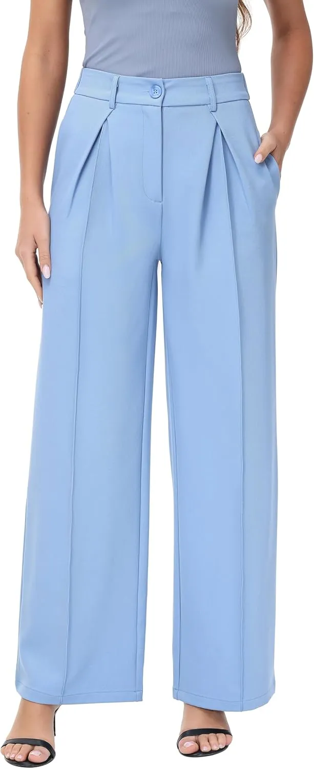 Women Wide Leg High Waisted Flowy Dress Pants Workout Casual Trousers
