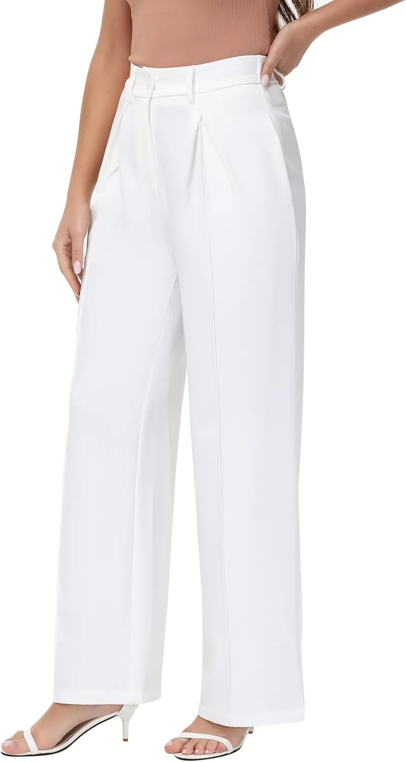 Women Wide Leg High Waisted Flowy Dress Pants Workout Casual Trousers