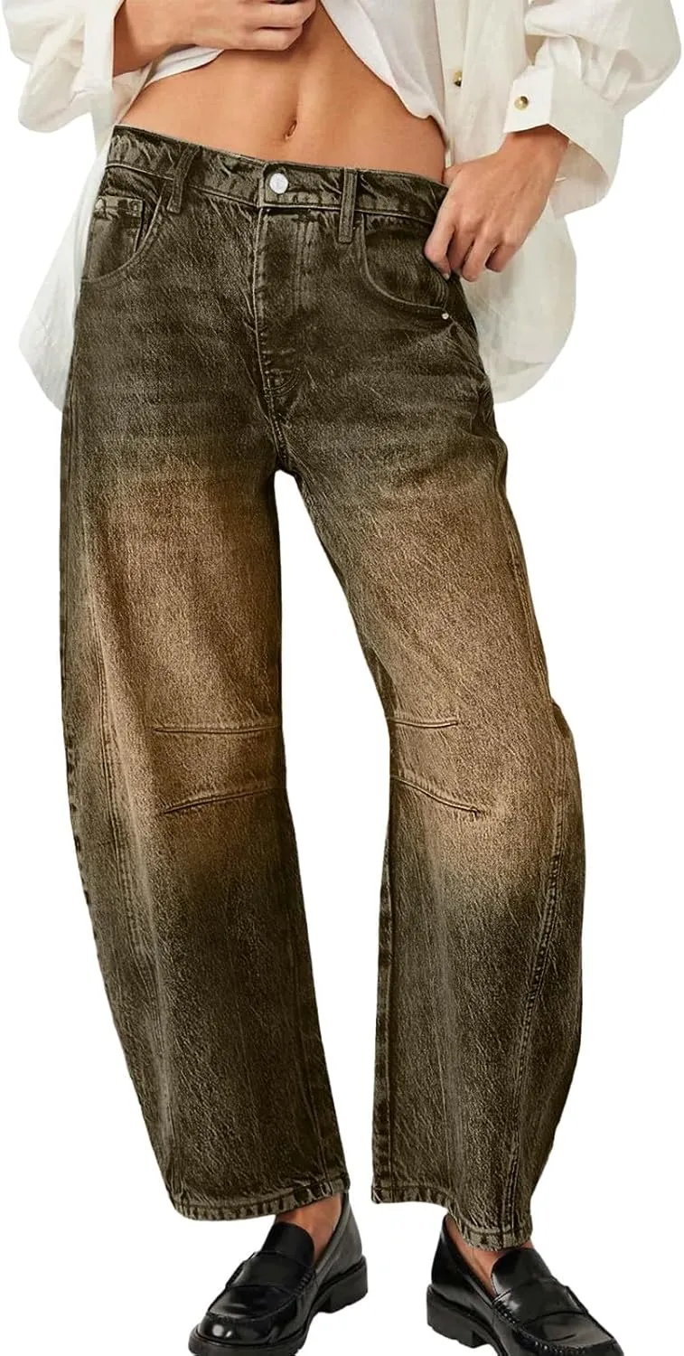 Women's Baggy Denim Pants High Waisted Y2K Wide Leg Oversized Plus Size Boyfriend Cargo Jeans Streetwear Trouser