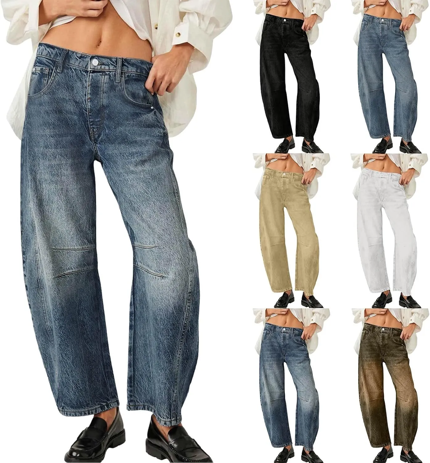 Women's Baggy Denim Pants High Waisted Y2K Wide Leg Oversized Plus Size Boyfriend Cargo Jeans Streetwear Trouser