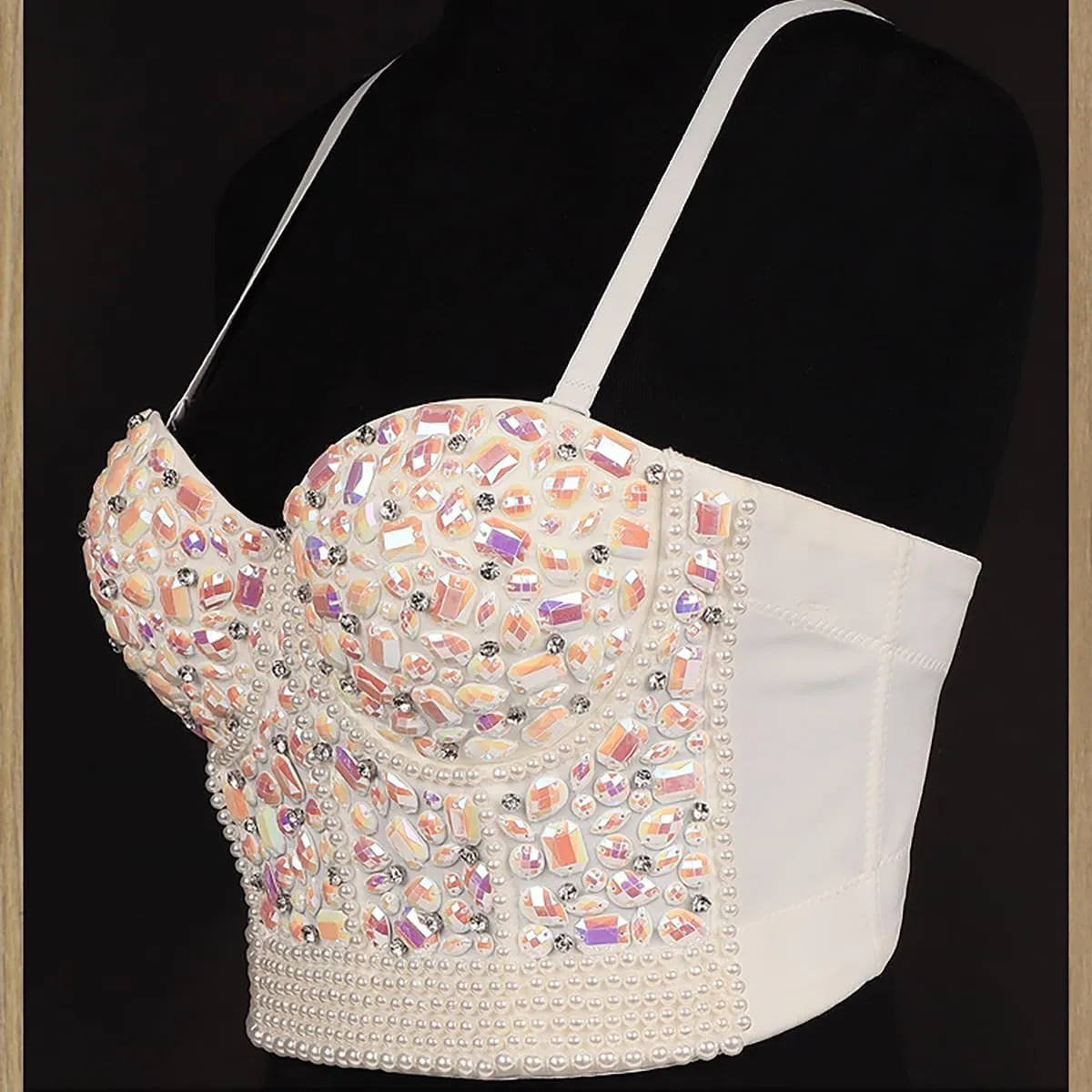 Women's Camisoles Performance Costumes Hand-sewn AB Colored Diamond Tube Tops Sequin Belly Dancing Suspenders Tanks