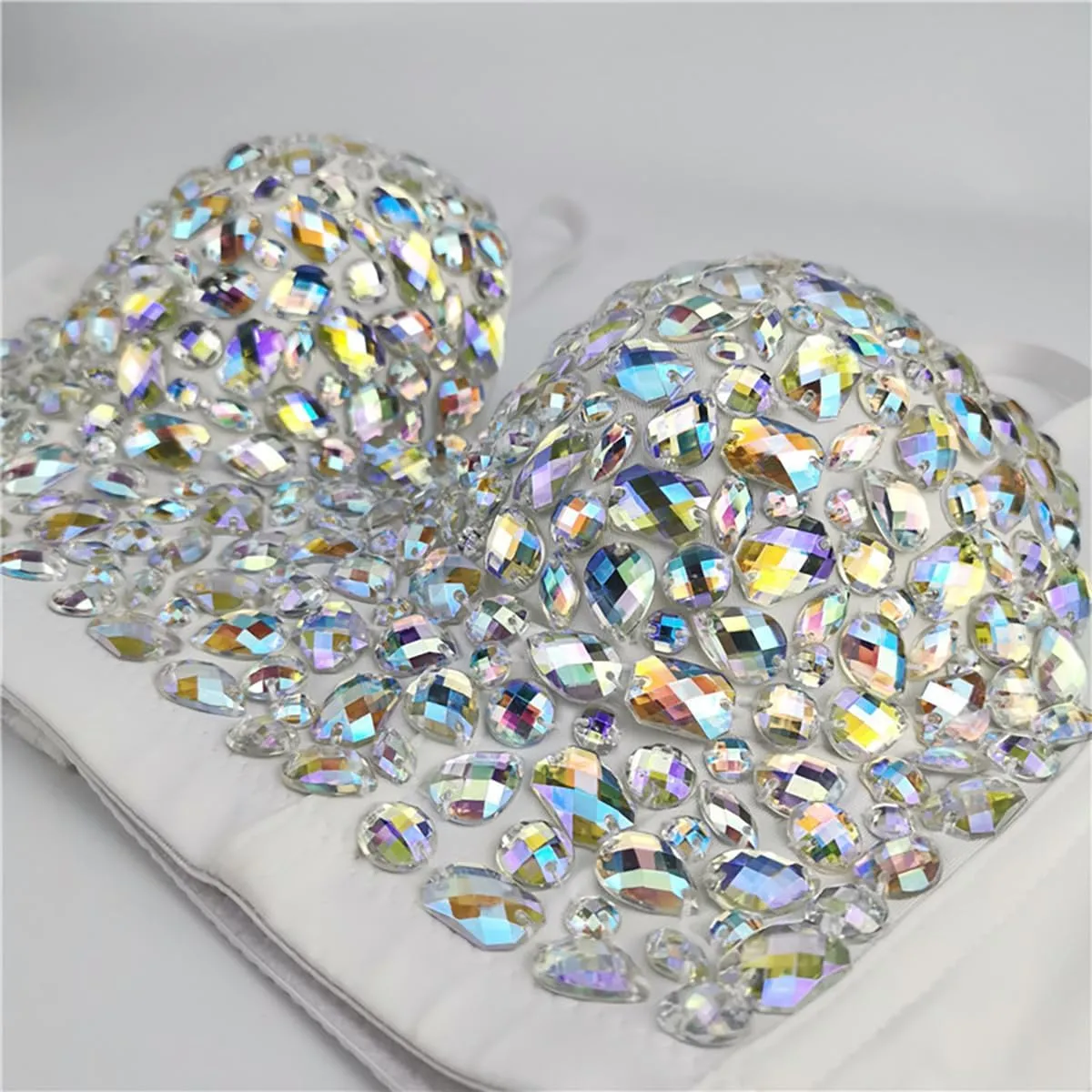 Women's Camisoles Performance Costumes Hand-sewn AB Colored Diamond Tube Tops Sequin Belly Dancing Suspenders Tanks
