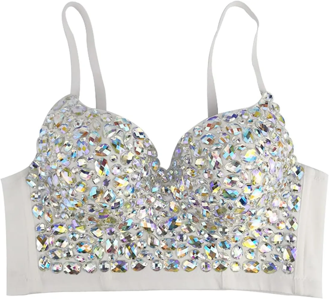 Women's Camisoles Performance Costumes Hand-sewn AB Colored Diamond Tube Tops Sequin Belly Dancing Suspenders Tanks