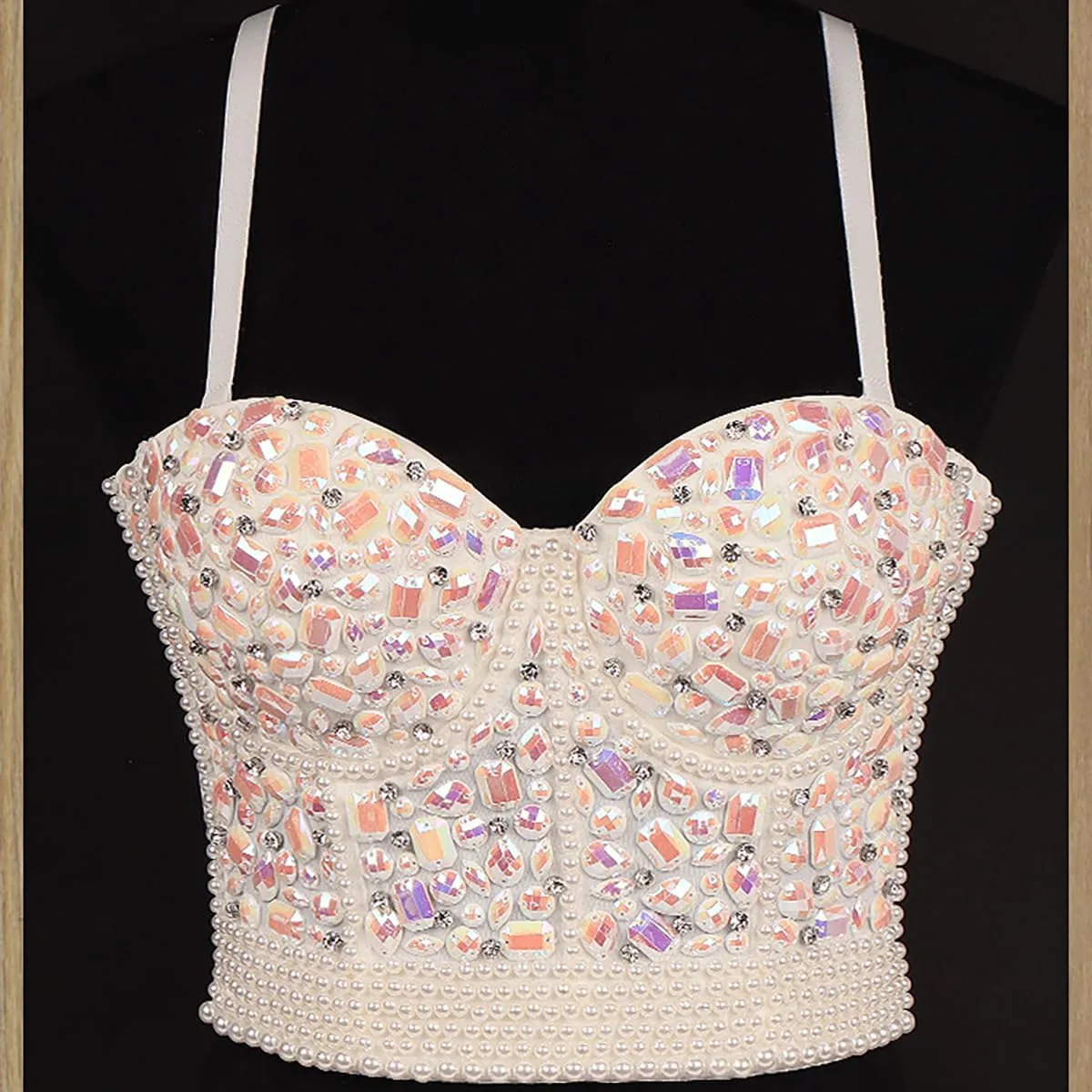 Women's Camisoles Performance Costumes Hand-sewn AB Colored Diamond Tube Tops Sequin Belly Dancing Suspenders Tanks