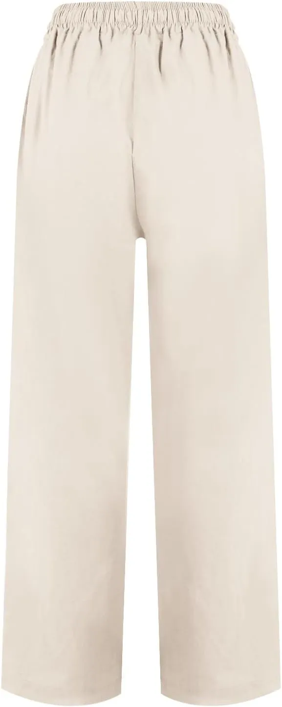 Women's Cotton Linen Baggy Harem Pants Casual Loose Fit High Waisted Beach Drawstring Pants Palazzo Trousers Pockets