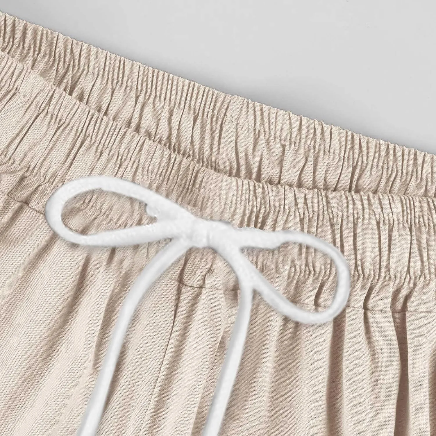 Women's Cotton Linen Baggy Harem Pants Casual Loose Fit High Waisted Beach Drawstring Pants Palazzo Trousers Pockets