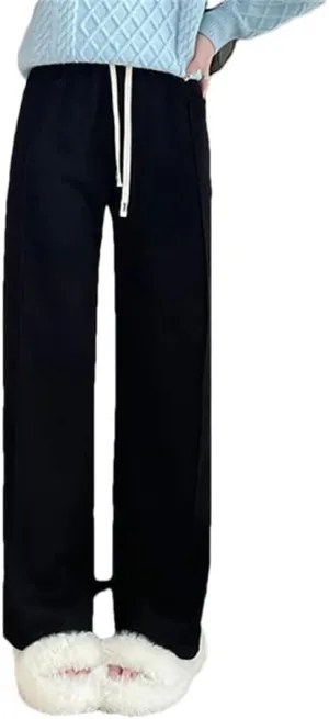 Women's Cotton Straight Leg Pants High Waist Casual Trousers with Pockets Drawstring Loose Fit Full Length