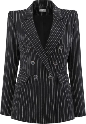Women's Double Breasted Blazer Vintage Pinstripe Striped Suit