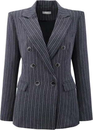 Women's Double Breasted Blazer Vintage Pinstripe Striped Suit