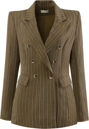 Women's Double Breasted Blazer Vintage Pinstripe Striped Suit