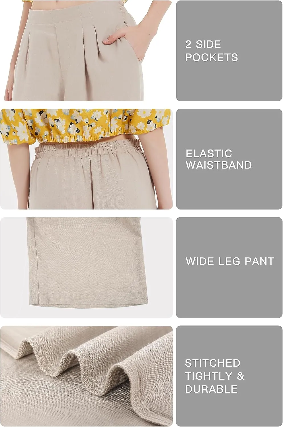 Women's Drape Linen Pants Summer Wide Leg Trousers Compact Fabric with Pockets