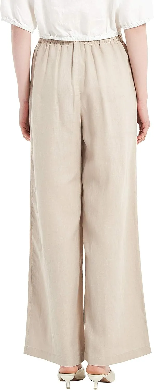 Women's Drape Linen Pants Summer Wide Leg Trousers Compact Fabric with Pockets