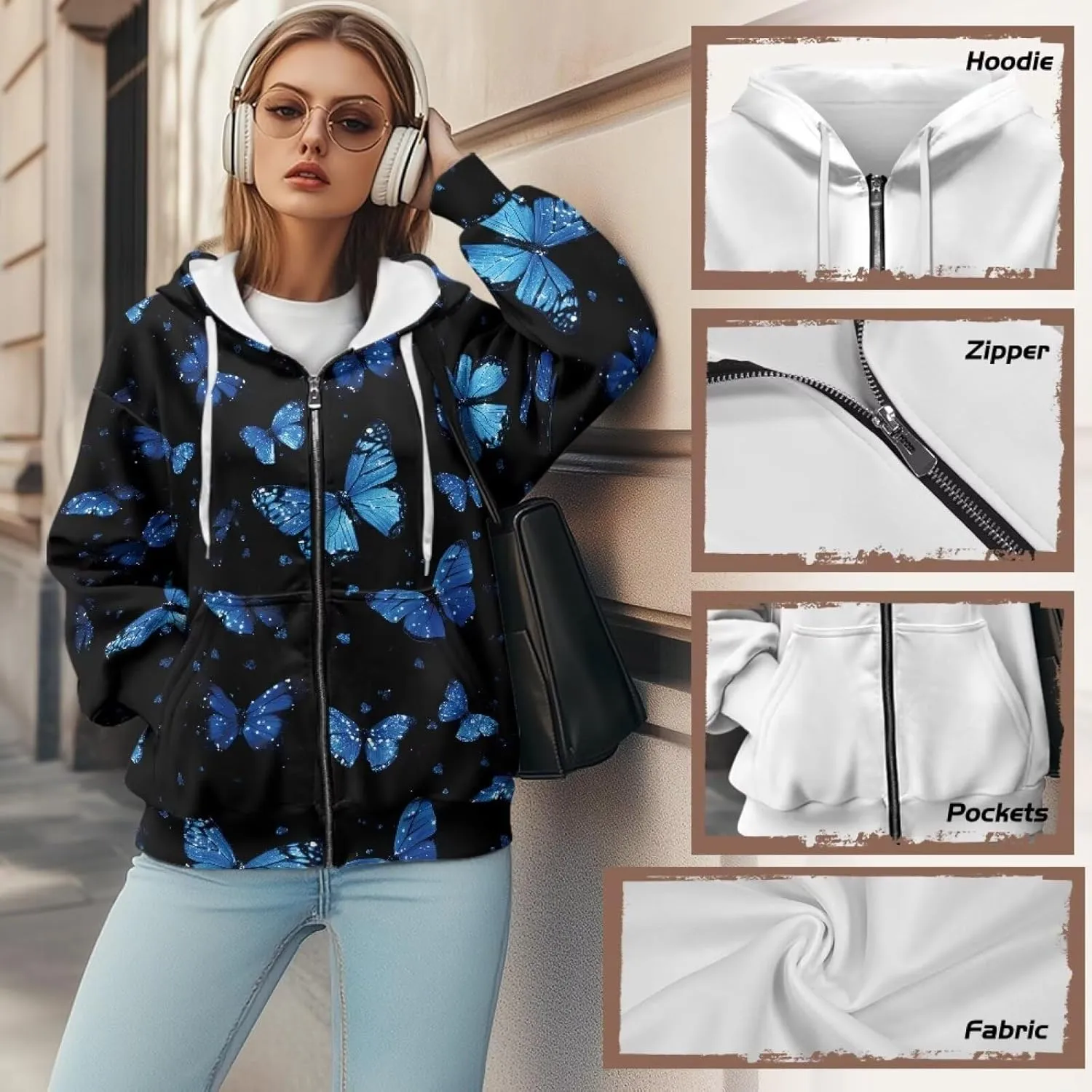 Women's Full Zip Up Hoodie with Pockets Oversized Sweatshirts Long Sleeve Fashion Clothes Jacket
