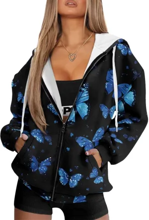 Women's Full Zip Up Hoodie with Pockets Oversized Sweatshirts Long Sleeve Fashion Clothes Jacket