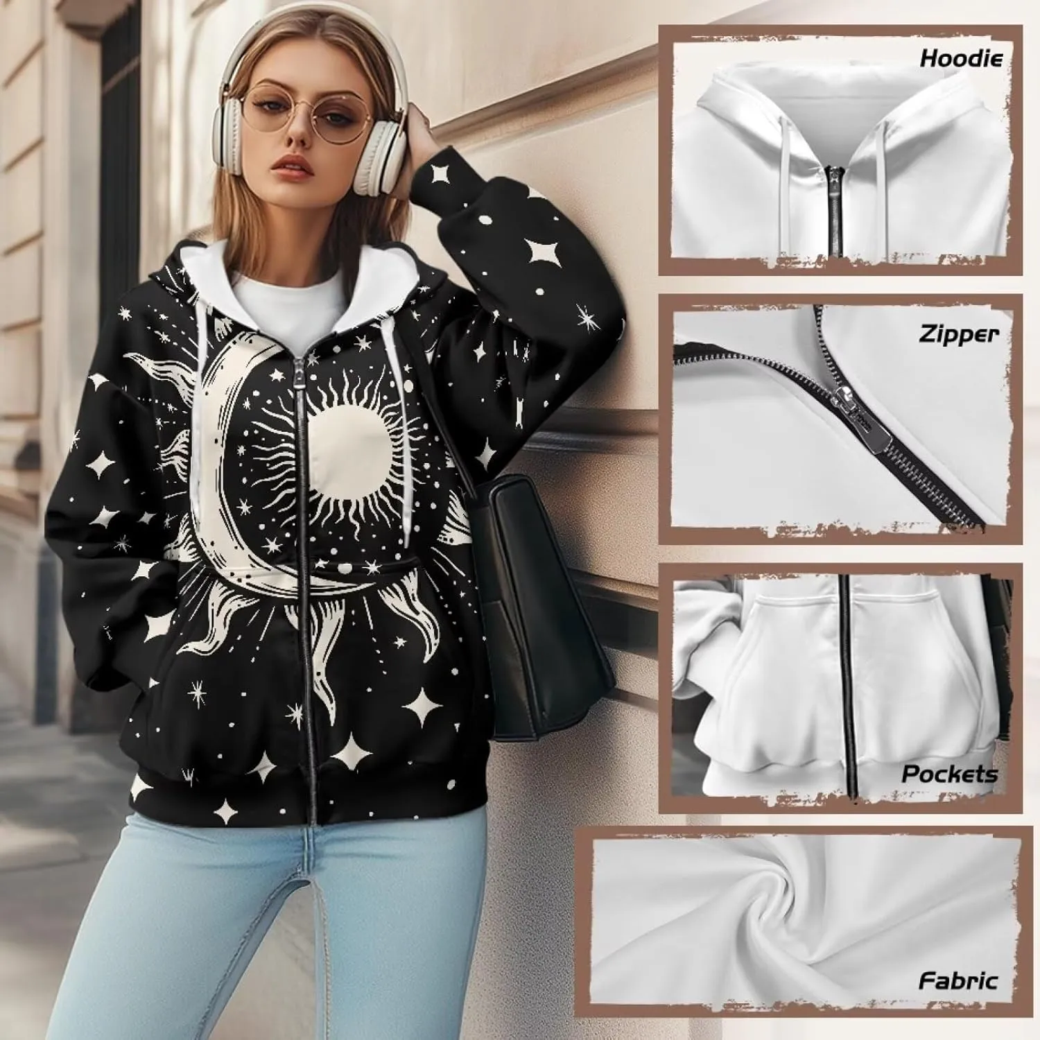 Women's Full Zip Up Hoodie with Pockets Oversized Sweatshirts Long Sleeve Fashion Clothes Jacket