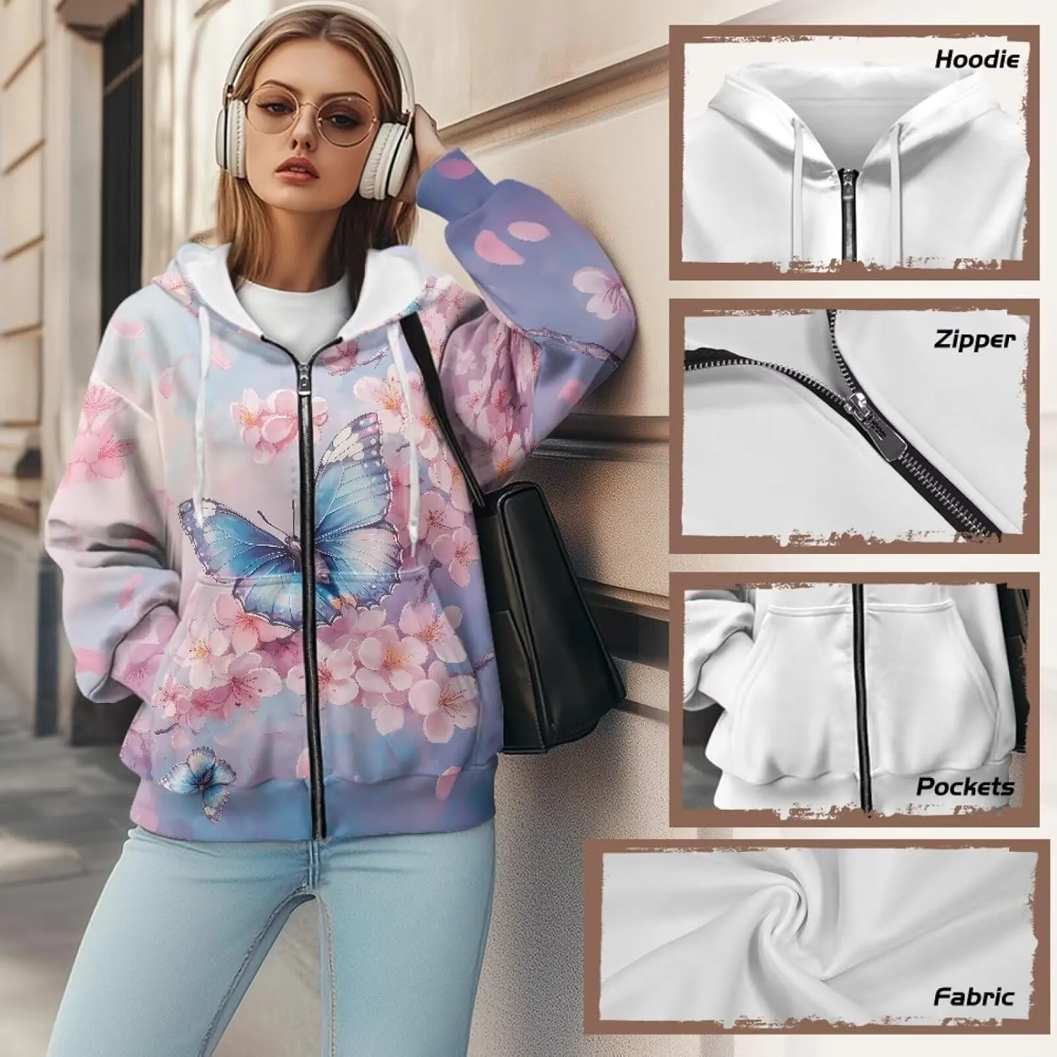 Women's Full Zip Up Hoodie with Pockets Oversized Sweatshirts Long Sleeve Fashion Clothes Jacket