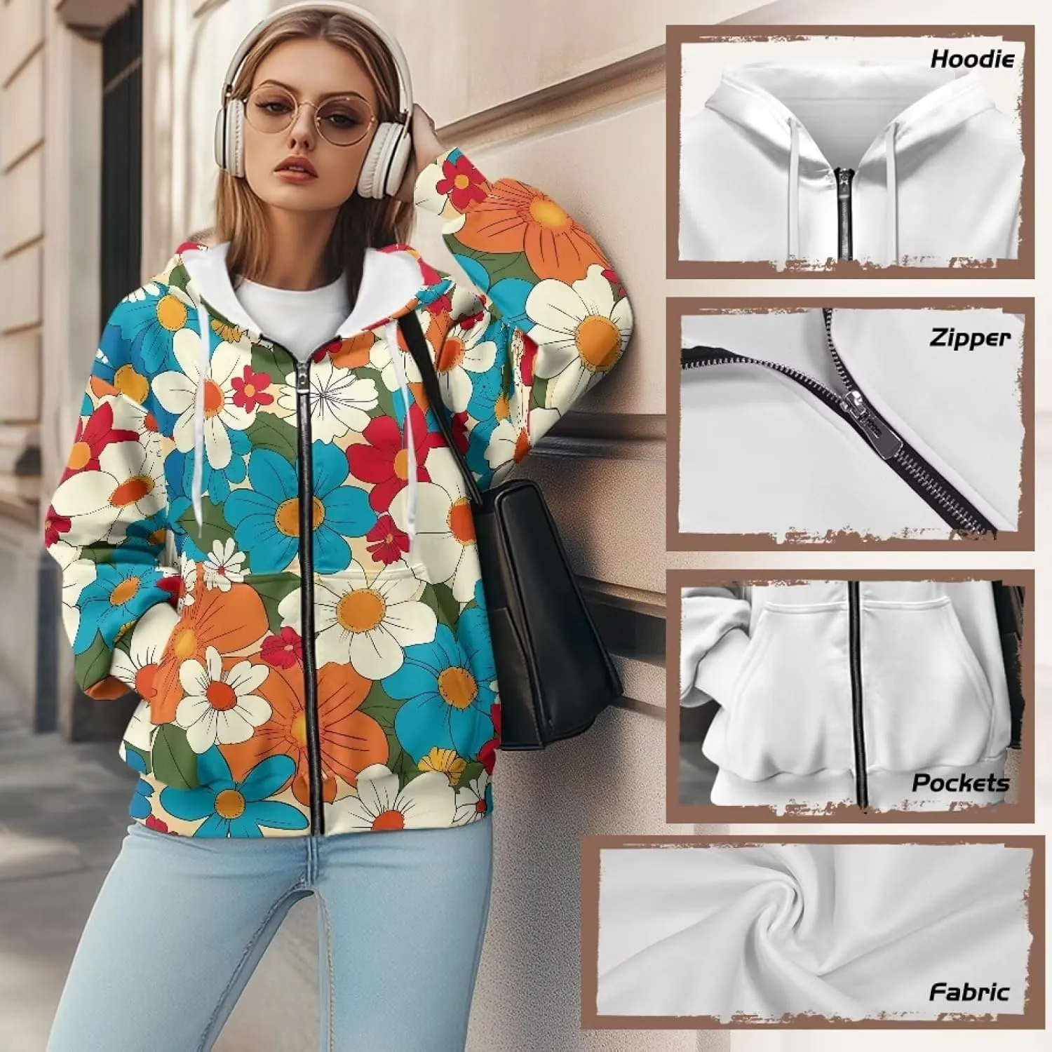 Women's Full Zip Up Hoodie with Pockets Oversized Sweatshirts Long Sleeve Fashion Clothes Jacket