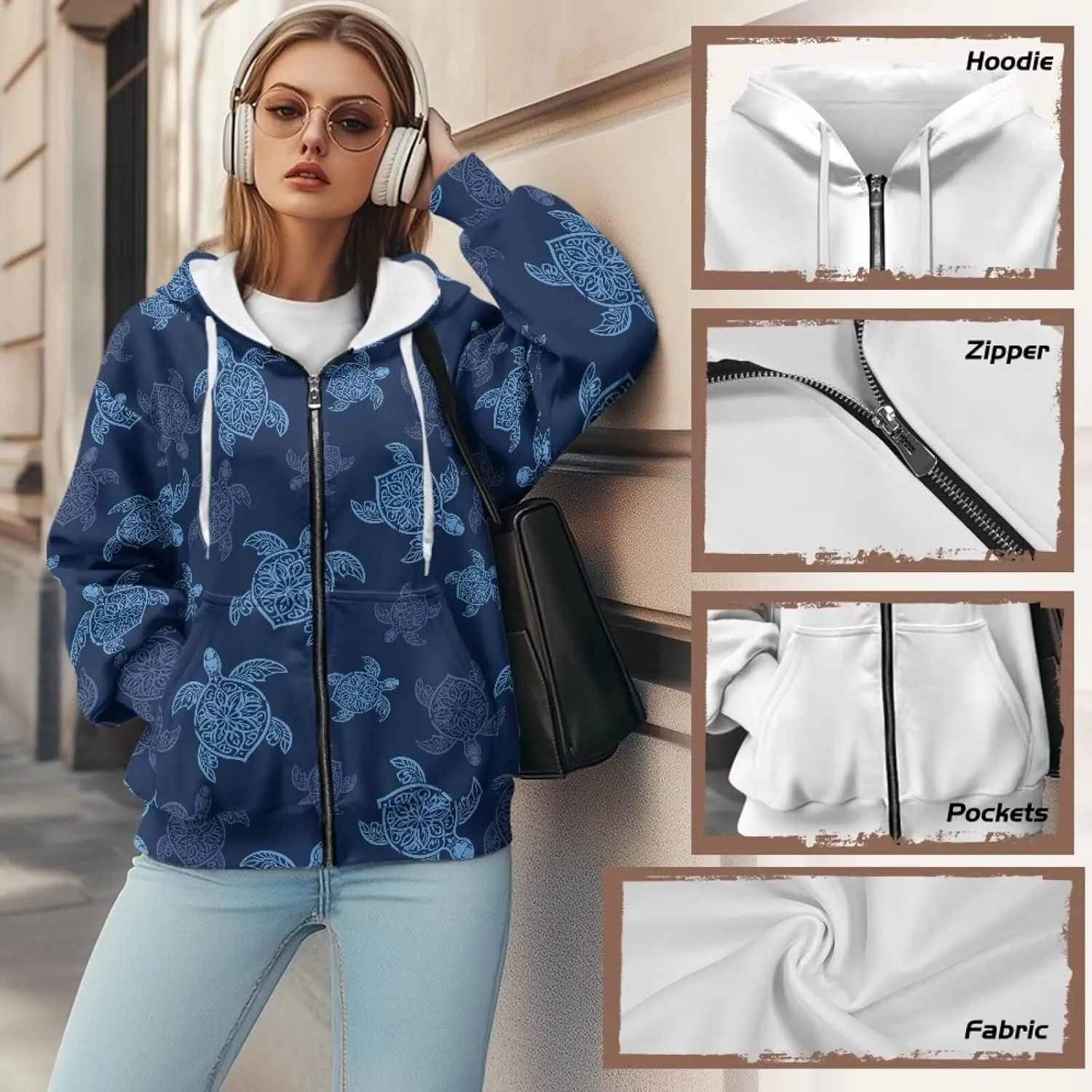 Women's Full Zip Up Hoodie with Pockets Oversized Sweatshirts Long Sleeve Fashion Clothes Jacket