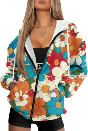 Women's Full Zip Up Hoodie with Pockets Oversized Sweatshirts Long Sleeve Fashion Clothes Jacket