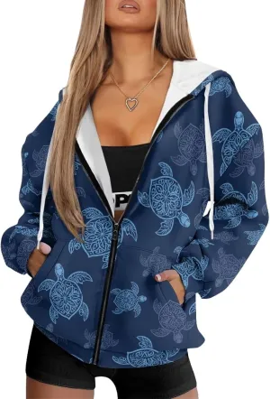 Women's Full Zip Up Hoodie with Pockets Oversized Sweatshirts Long Sleeve Fashion Clothes Jacket