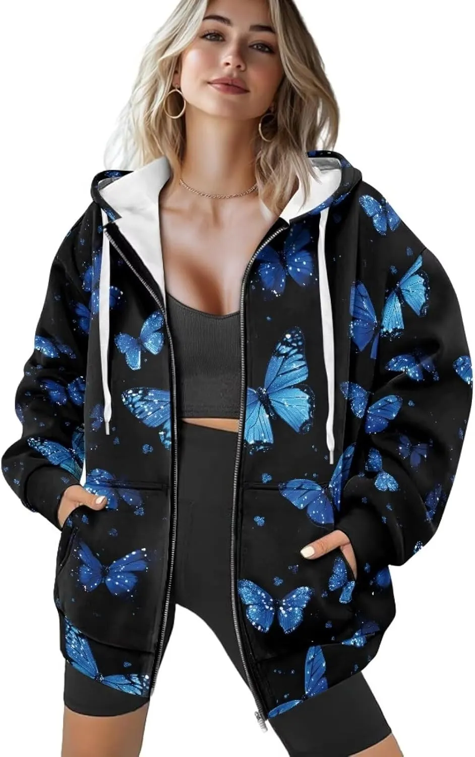 Women's Full Zip Up Hoodie with Pockets Oversized Sweatshirts Long Sleeve Fashion Clothes Jacket