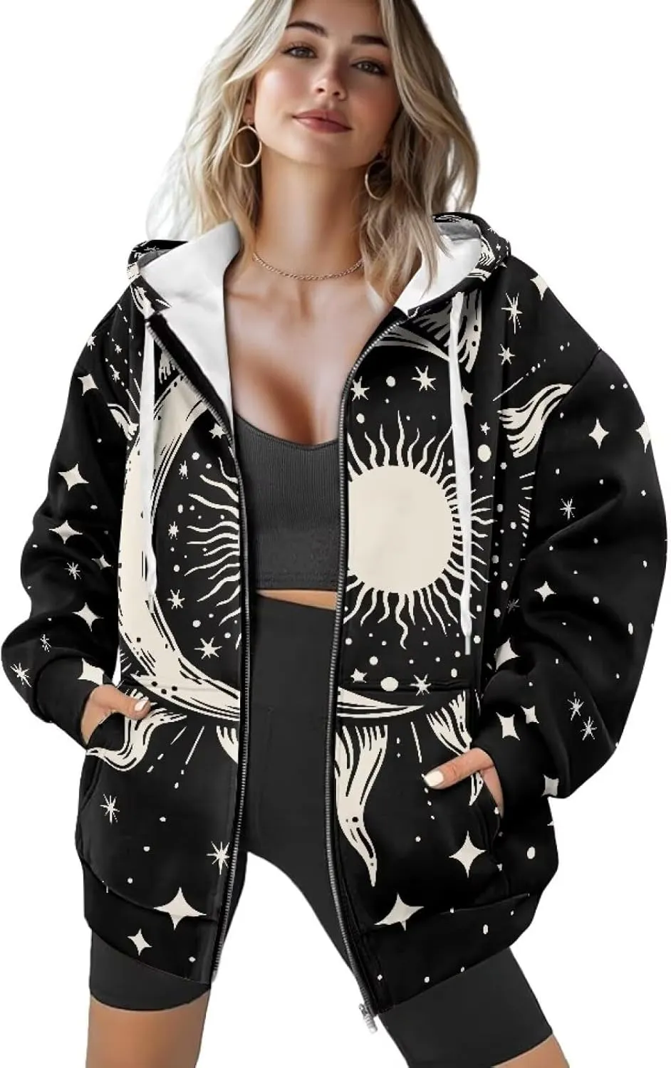 Women's Full Zip Up Hoodie with Pockets Oversized Sweatshirts Long Sleeve Fashion Clothes Jacket