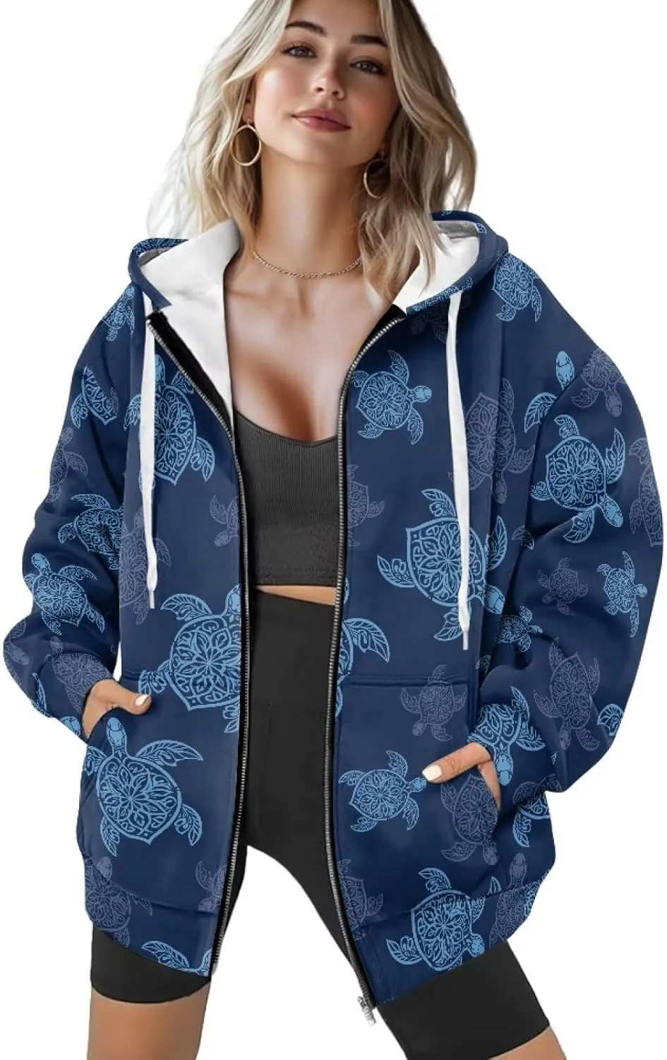 Women's Full Zip Up Hoodie with Pockets Oversized Sweatshirts Long Sleeve Fashion Clothes Jacket