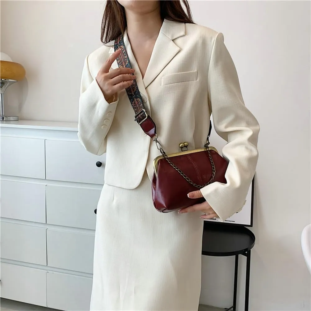 Women's Kiss Lock Crossbody Bag PU Leather Bags Handbags Kiss Clasp Crossbody Shoulder Purse Hobo Tote Purses Wallet