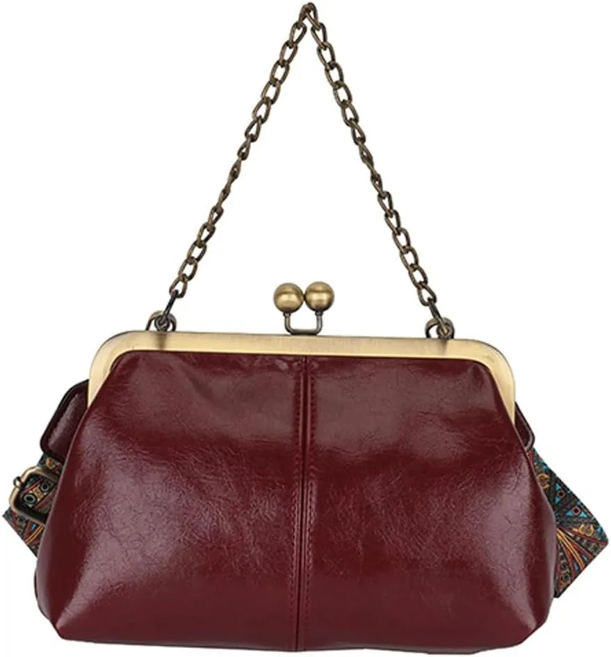 Women's Kiss Lock Crossbody Bag PU Leather Bags Handbags Kiss Clasp Crossbody Shoulder Purse Hobo Tote Purses Wallet