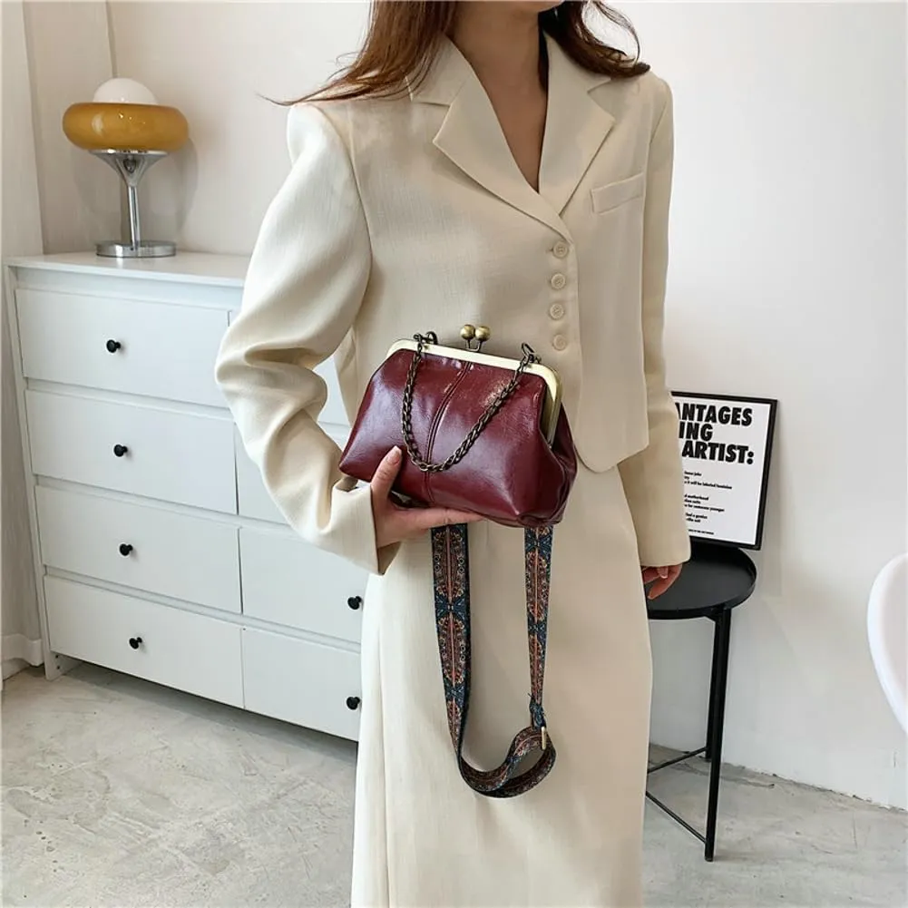 Women's Kiss Lock Crossbody Bag PU Leather Bags Handbags Kiss Clasp Crossbody Shoulder Purse Hobo Tote Purses Wallet