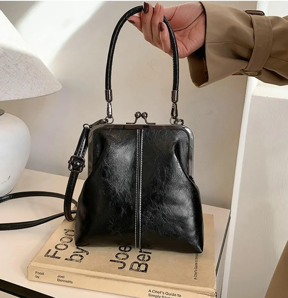 Women's Kiss Lock Crossbody Bag PU Leather Kiss Clasp Purse Crossbody Shoulder Bags Hobo Tote Purses Wallet Handbags