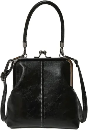 Women's Kiss Lock Crossbody Bag PU Leather Kiss Clasp Purse Crossbody Shoulder Bags Hobo Tote Purses Wallet Handbags