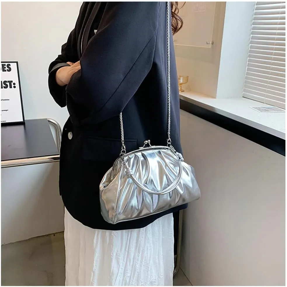 Women's Kiss Lock Crossbody Bag PU Leather Kiss Clasp Purse Crossbody Shoulder Bags Hobo Tote Purses Wallet Handbags