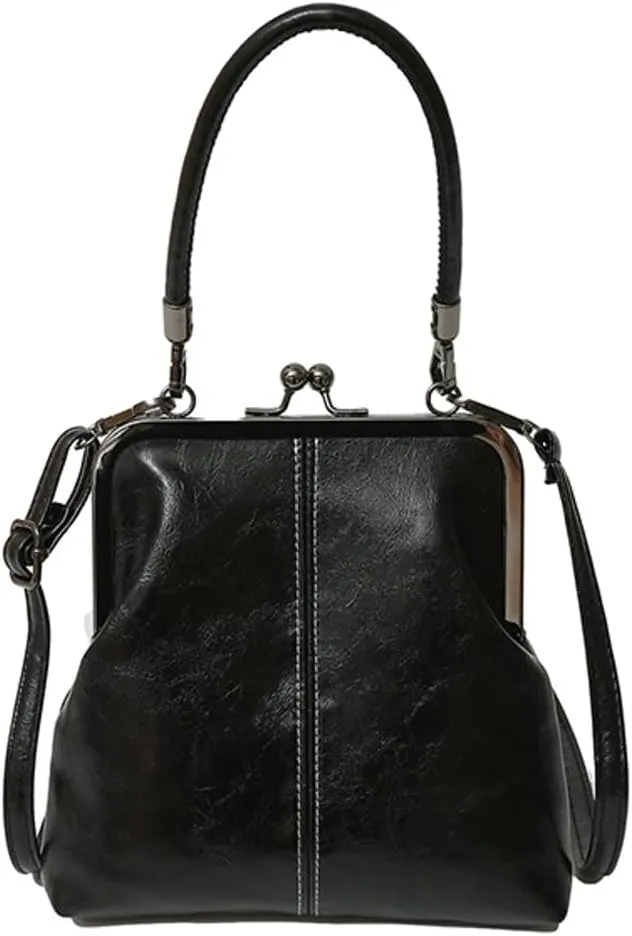Women's Kiss Lock Crossbody Bag PU Leather Kiss Clasp Purse Crossbody Shoulder Bags Hobo Tote Purses Wallet Handbags