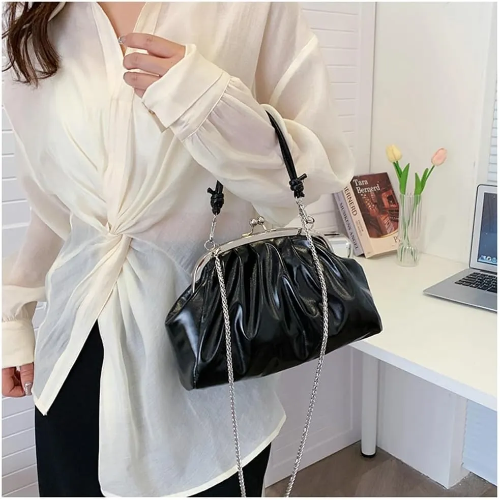 Women's Kiss Lock Crossbody Bag PU Leather Kiss Clasp Purse Crossbody Shoulder Bags Hobo Tote Purses Wallet Handbags
