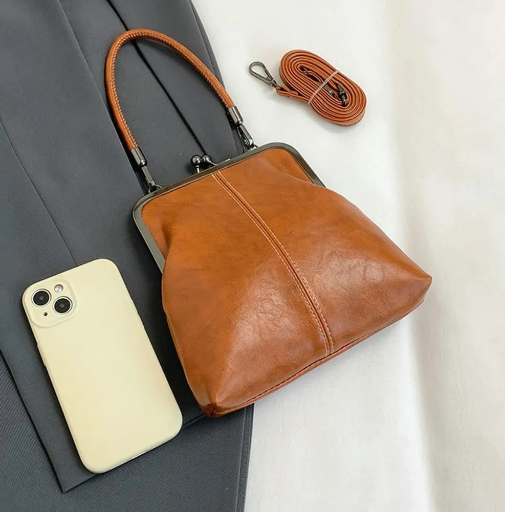 Women's Kiss Lock Crossbody Bag PU Leather Kiss Clasp Purse Crossbody Shoulder Bags Hobo Tote Purses Wallet Handbags