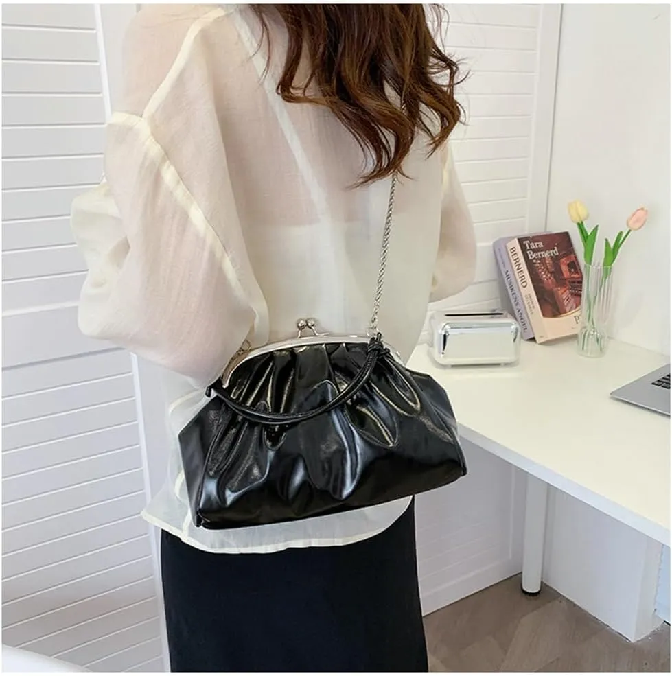 Women's Kiss Lock Crossbody Bag PU Leather Kiss Clasp Purse Crossbody Shoulder Bags Hobo Tote Purses Wallet Handbags