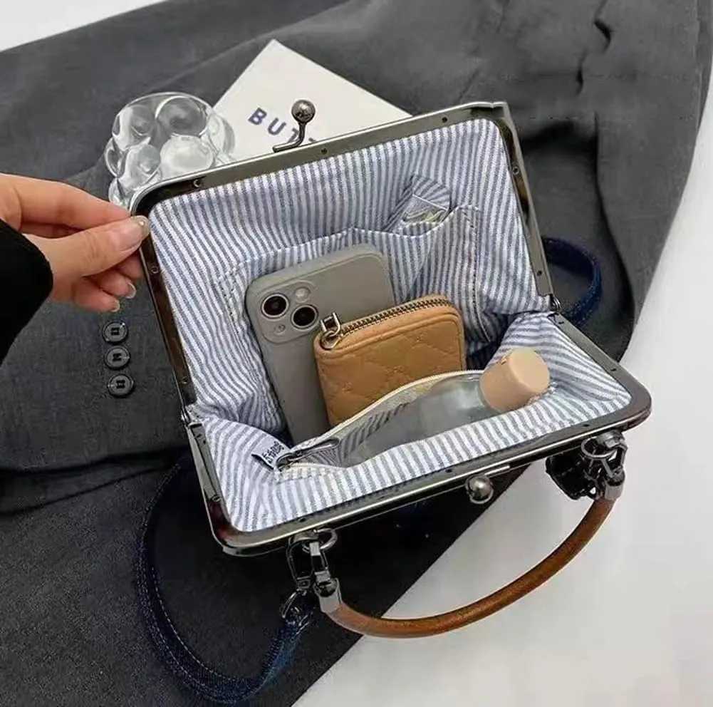 Women's Kiss Lock Crossbody Bag PU Leather Kiss Clasp Purse Crossbody Shoulder Bags Hobo Tote Purses Wallet Handbags