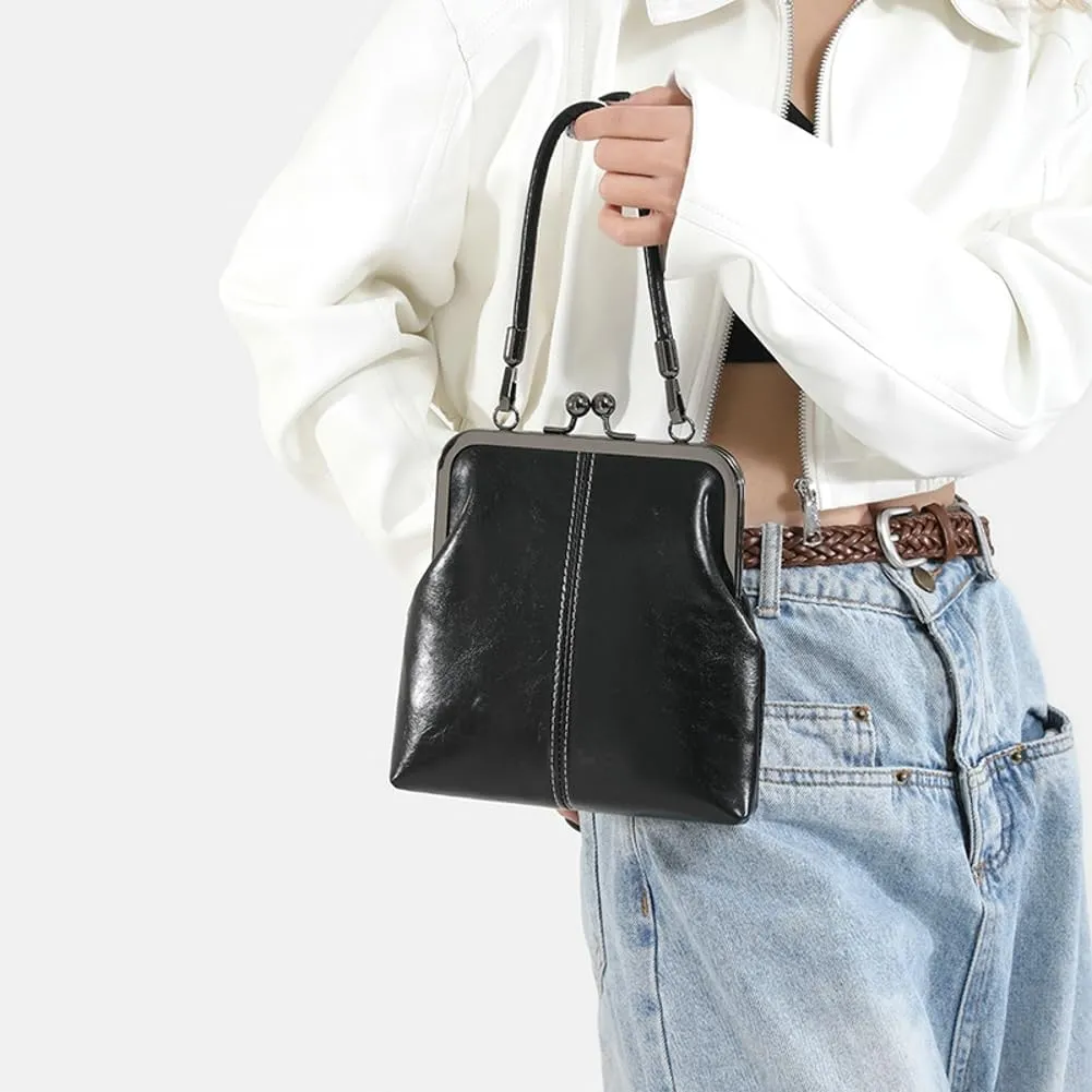 Women's Kiss Lock Crossbody Bag PU Leather Kiss Clasp Purse Crossbody Shoulder Bags Hobo Tote Purses Wallet Handbags