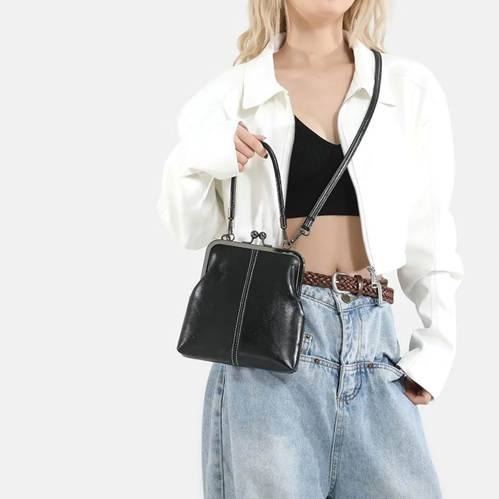 Women's Kiss Lock Crossbody Bag PU Leather Kiss Clasp Purse Crossbody Shoulder Bags Hobo Tote Purses Wallet Handbags