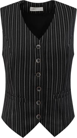 Women's Pinstripe Waistcoat Button Down Vintage Striped Vest