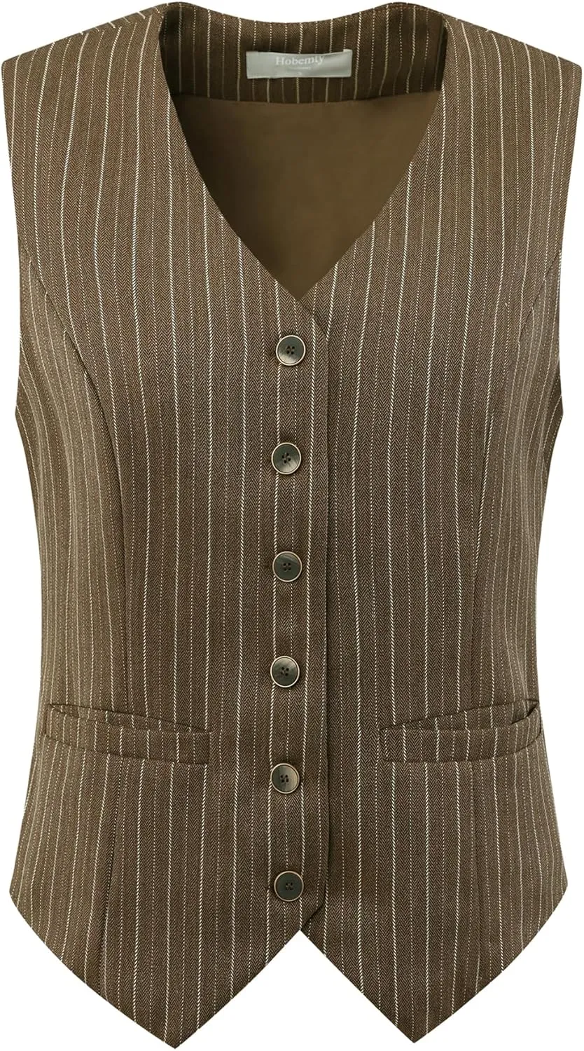 Women's Pinstripe Waistcoat Button Down Vintage Striped Vest