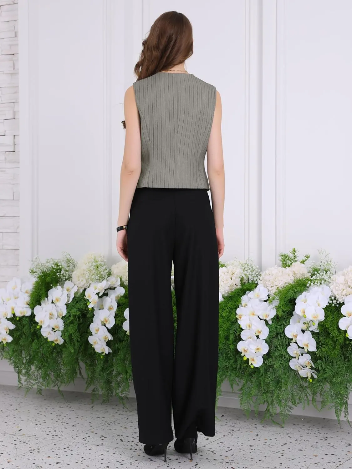 Women's Pinstripe Waistcoat Button Down Vintage Striped Vest