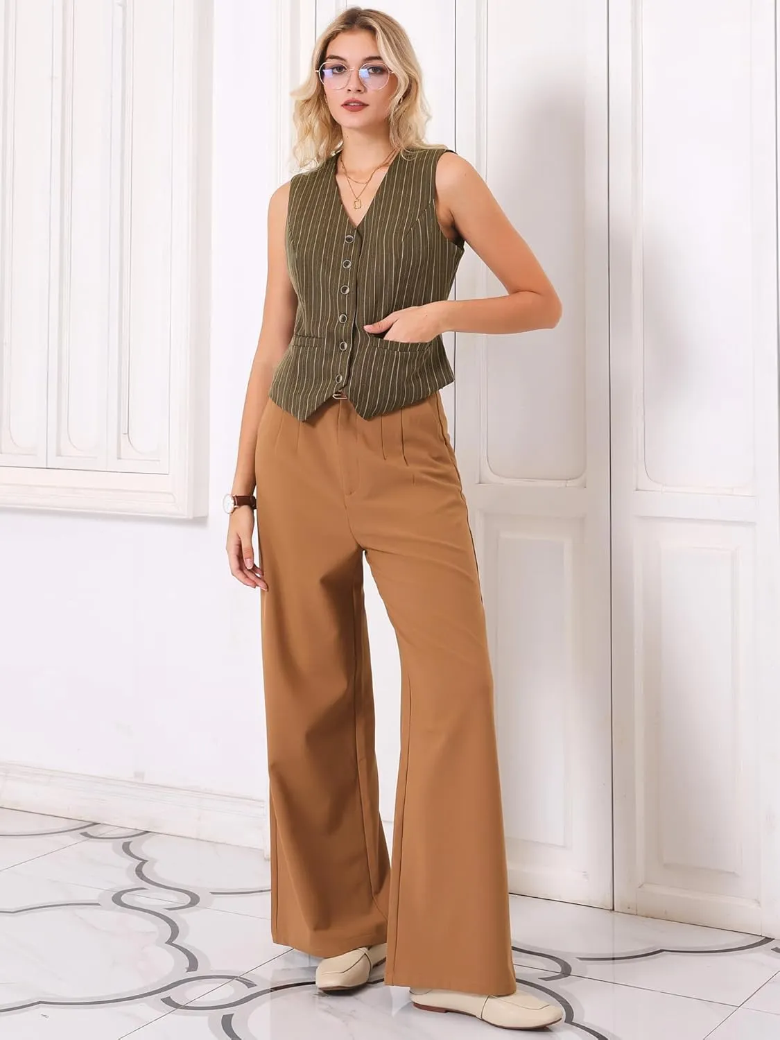 Women's Pinstripe Waistcoat Button Down Vintage Striped Vest