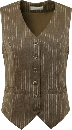 Women's Pinstripe Waistcoat Button Down Vintage Striped Vest