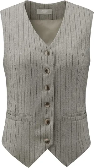 Women's Pinstripe Waistcoat Button Down Vintage Striped Vest